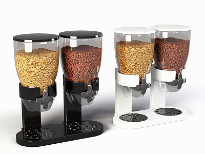 Practical Black And White Double Cereal Dispensers For Kitchen Storage 3d model
