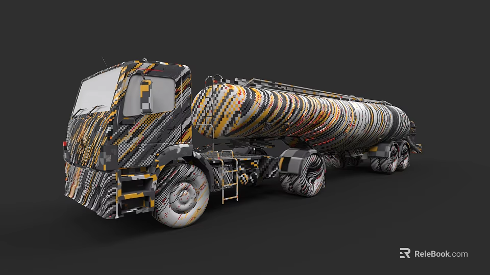 Striped Pattern Tanker Truck For Industrial Liquid Transport With Large Capacity 3d model 