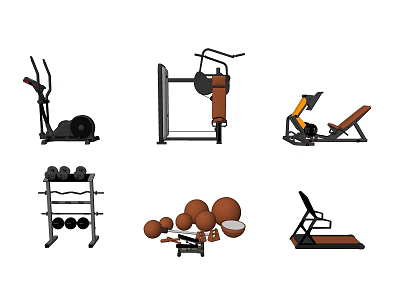 Modern Home Fitness Equipment Collection With Treadmill Dumbbells Elliptical And Weight Bench 3d model