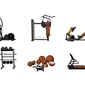 Modern Home Fitness Equipment Collection With Treadmill Dumbbells Elliptical And Weight Bench