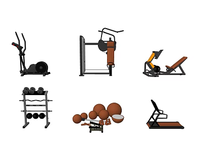 Modern Home Fitness Equipment Collection With Treadmill Dumbbells Elliptical And Weight Bench 3d model