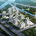 Modern Residential Buildings With River Green Space And Surrounding Roads