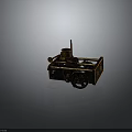 Vintage Mechanical Equipment with Metal Structure Wheels Gears Cylindrical Component and Red Chimney