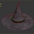 Gray Wizard Hat Design with Pointed Top and Red Ribbon Band 3d model