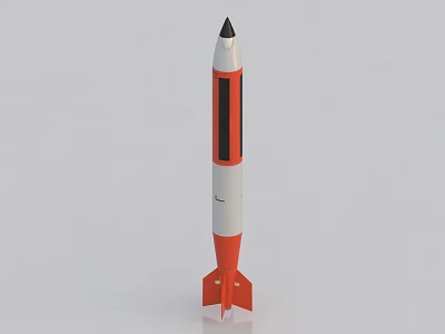 Military Guided Missile With White Orange Body Black Sections And Tail Fins 3d model