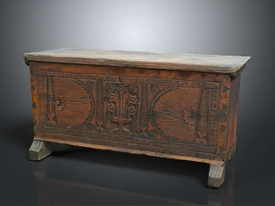 Antique Wooden Console Cabinet With Intricate Carved Patterns And Vintage Style Design 3d model
