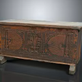 Antique Wooden Console Cabinet With Intricate Carved Patterns And Vintage Style Design
