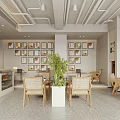 Modern Café Interior With Wooden Tables Green Plants And Coffee Display Shelves