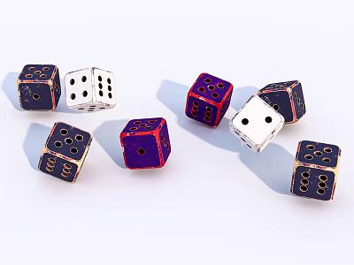 Board Game Dice For Tabletop Gaming Colorful Multiple Pieces With Gold Dots Design 3d model