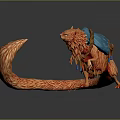 Furry Orange Game Movie Character With Long Tail And Blue Backpack Tied With Rope