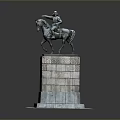 The Man Riding a Horse Statue on Stone Pedestal With Carved Decorations