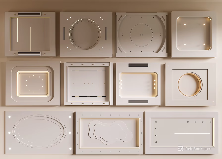 Modern Ceiling Design With Various Recessed Shapes And Integrated Lighting Features 3d model