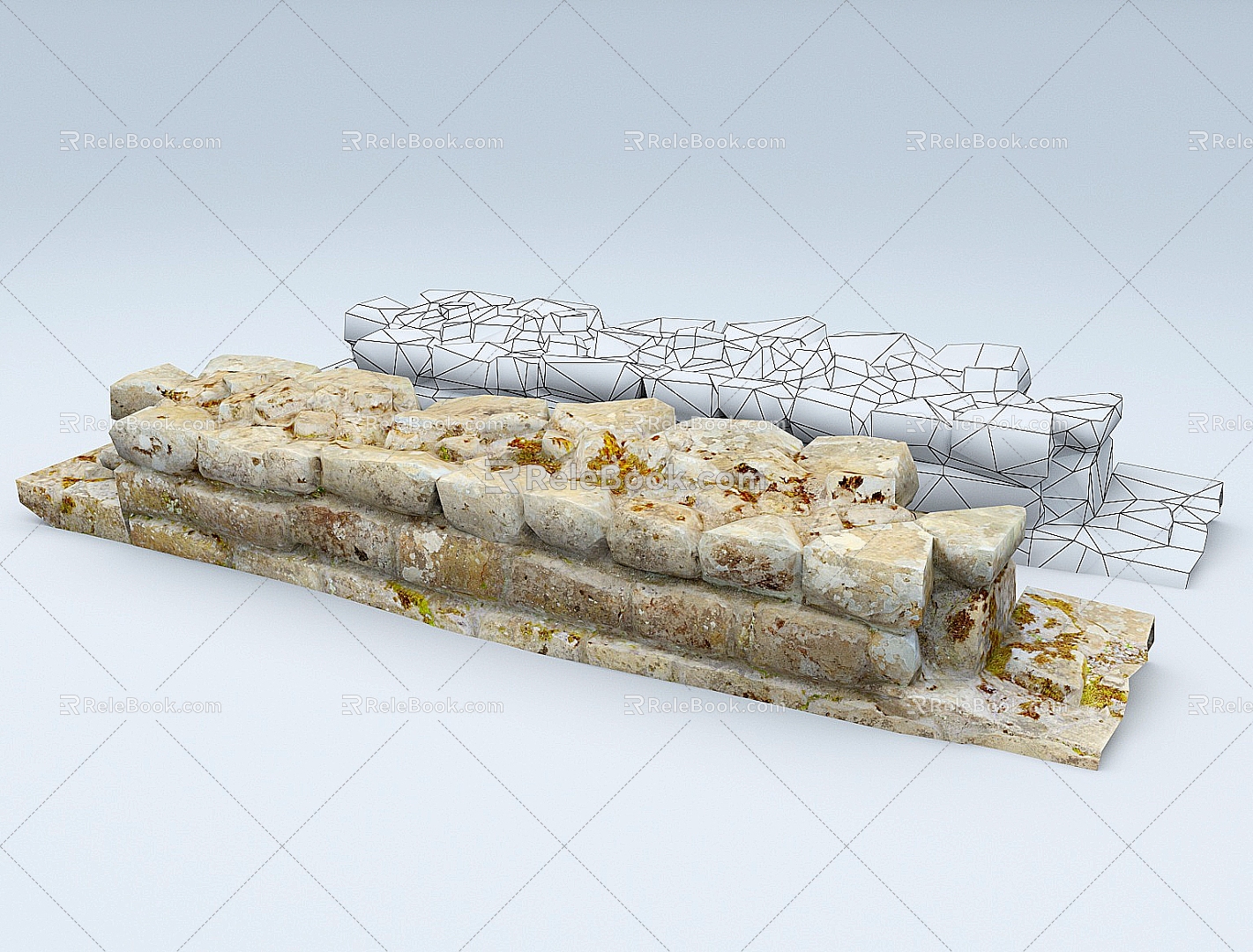 Broken walls, ruined stone walls, collapsed 3d model