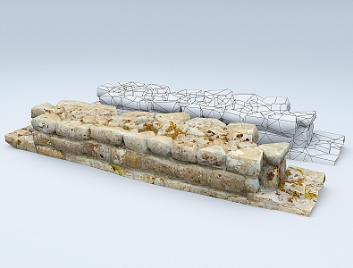 Broken walls, ruined stone walls, collapsed 3d model