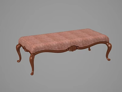 Classic Sofa Bench With Pink Upholstered Seat And Carved Wooden Legs 3d model
