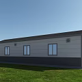 Single Story Community Service Station Building With Gray White Walls Dark Roof And Lawn