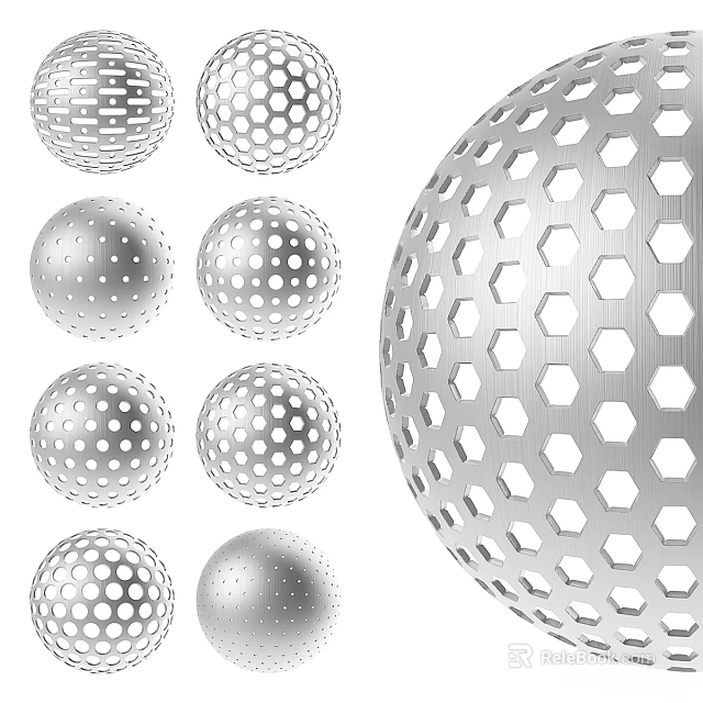 Decorative Metal Spherical Components With Hexagonal Holes And Circular Perforations 3d model 
