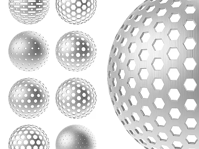 Decorative Metal Spherical Components With Hexagonal Holes And Circular Perforations 3d model