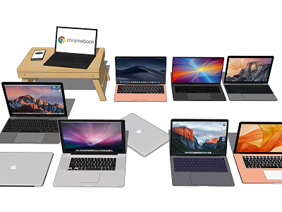 Various Laptops Including Chromebook With Sleek Design And Colorful Displays 3d model
