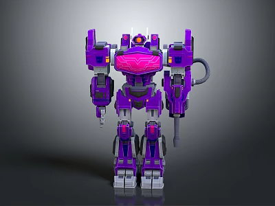 Purple Robot Character With Mechanical Arms Legs Glowing Chest And Metallic Design 3d model