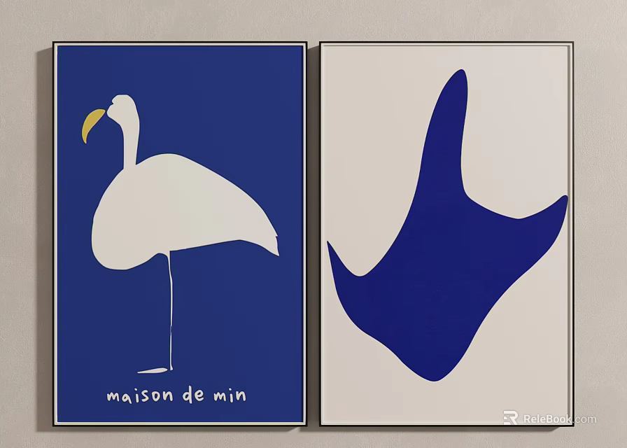 Modern Wall Decor Art Featuring White Bird Blue Abstract Shape And Text 3d model