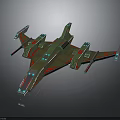 Futuristic Cosmic Spaceship Design With Green Red Metallic Finish And Illuminated Details