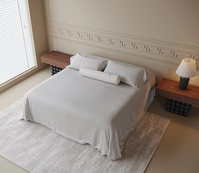 Modern Double Bed No Backrest Bed Nightstand 3d model