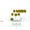 Modern Geometric Landscape Wall Surrounded By Green Trees With Circular Platforms Lawn And Flower Bed