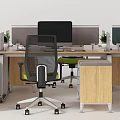 Modern Office Desk Workstation With Computer Chair Partition And Storage Drawers