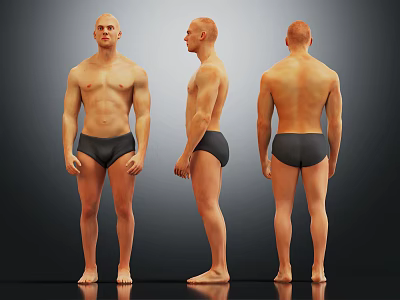 Man Shirtless Standing Poses Front Side Back Views With Black Underwear 3d model