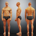 Man Shirtless Standing Poses Front Side Back Views With Black Underwear