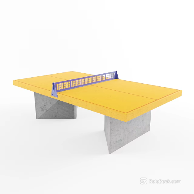 Sturdy Ping Pong Table Featuring Yellow Tabletop Blue Net And Concrete Legs 3d model