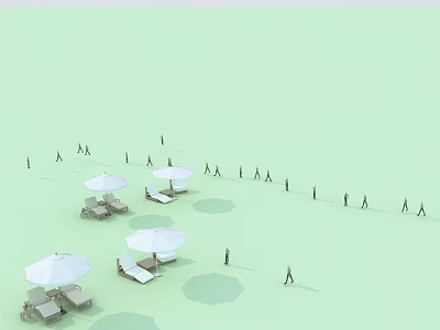 Outdoor Table With White Umbrella And Chairs In Relaxing Space With People Walking 3d model