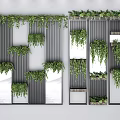 Decorative Room Divider With Vertical Slats Hanging Green Plants And Mirrors