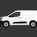 White Compact Cargo Van Featuring Modern Design Black Wheels And Reflective Surface