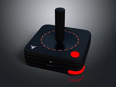 Black Computer Game Controller With Joystick Red Button And Circular Design 3d model