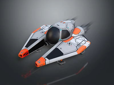 Futuristic Flying Spaceship With Streamlined Gray White Orange Design Cockpit And Thrusters 3d model