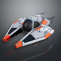 Futuristic Flying Spaceship With Streamlined Gray White Orange Design Cockpit And Thrusters