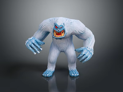 Blue Yeti Toy Figure With Red Eyes And Fierce Expression Standing On Dark Background 3d model