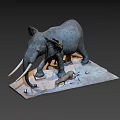 Realistic Elephant Sculpture Featuring Adult And Baby Elephants On Base