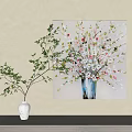 Vibrant Floral Painting With Blue Vase And Colorful Blooms Near White Vase Decor