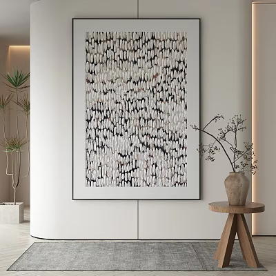 Abstract Painting With Textured Neutral Tones In Modern Interior Wall Decor With Plant And Vase 3d model