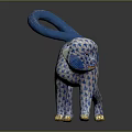 Monkey Decorative Sculpture With Blue And White Pattern Blue Tail And Golden Feet