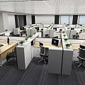 Modern Public Office Space Layout With Cubicles Desks Computers And Green Plants 3d model