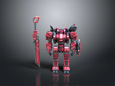 Game Movie Character Red Mech Robot With Detailed Sword Weapon And Armor Design 3d model