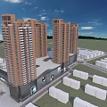 Modern Commercial Complex With High Rise Buildings Glass Facade And Parking Structure