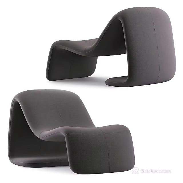 Modern Gray Lounge Chair With Curved Design And Upholstered Fabric Sleek Profile 3d model 