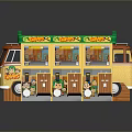 Colorful Vintage Food Bus With Green Roof Yellow Body And Cartoon Graphics