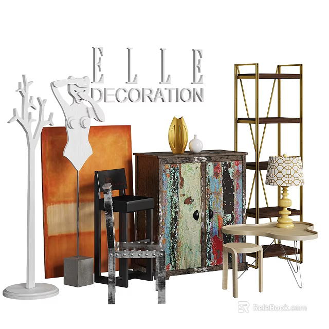 Modern Entryway Console Cabinet And Side Cabinet With Decorative Vase Lamp And Artwork 3d model 