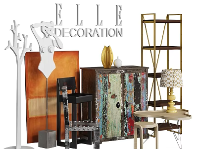 Modern Entryway Console Cabinet And Side Cabinet With Decorative Vase Lamp And Artwork 3d model